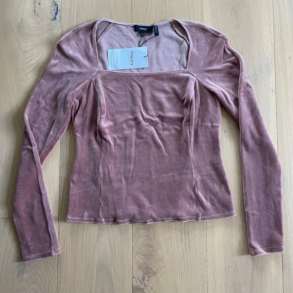 NWT Theory Sculpture Top Dusty Rose Long Sleeve velvet blouse S